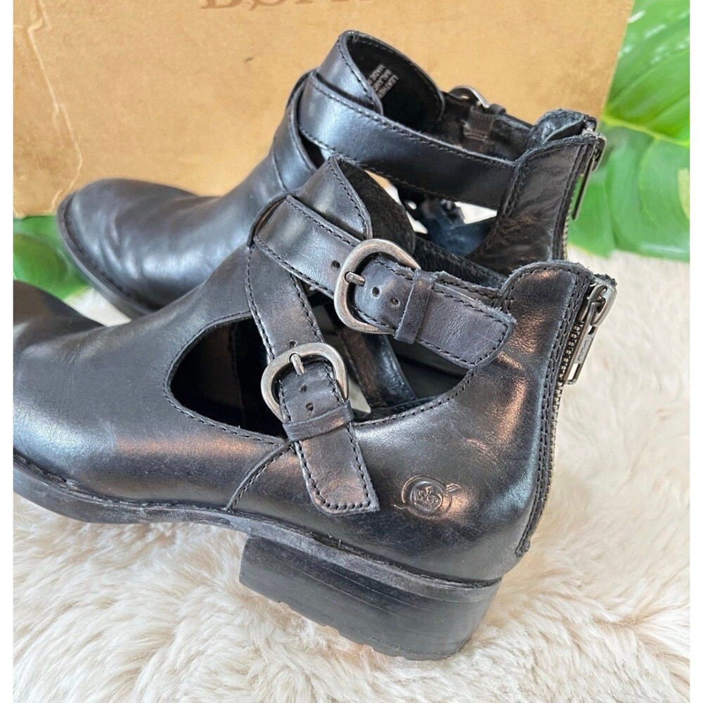 Born Kamilla Clogs Booties Shoes Womens Size 6 Black Leather Zip Up Buckles - Picture 7 of 10